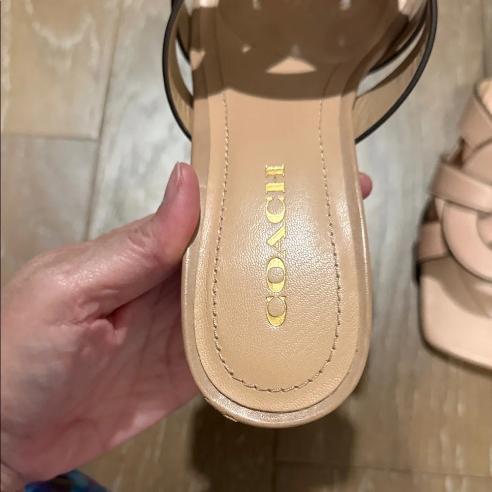 Coach Women's Tan Interwoven Slide Sandals - Picture 4 of 6
